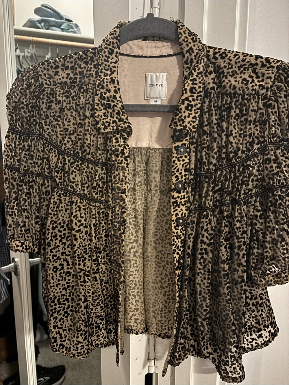 Maeve Leopard Print Blouse - Taupe & Black